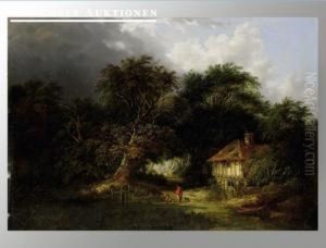 Bewaldete Landschaft Mit Figurenstaffage