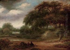 A Wooded River Landscape With Travellers Resting On A Track by Salomon Rombouts
