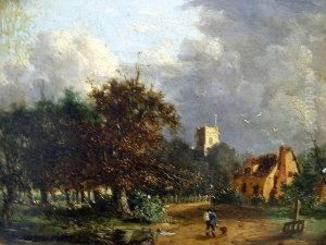 Travelling Figure In A Village Landscape