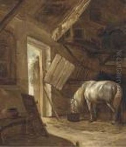 A Barn Interior With A Horse Feeding by Salomon Rombouts
