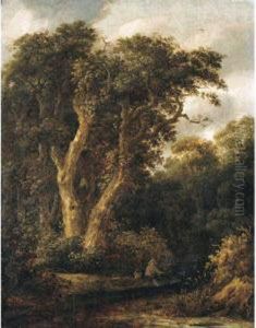 A Wooded Landscape With A Boor Fishing by Salomon Rombouts
