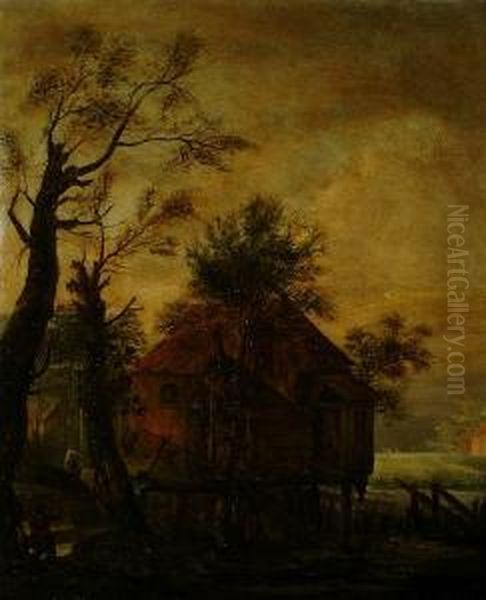 A Watermill With Figures In A Ferry Nearby - view 1