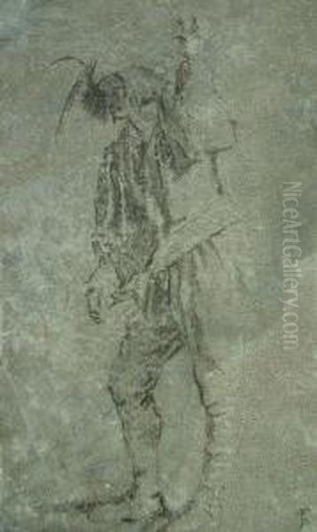 Study Of A Labourer/musician Carrying An Item On His Back - view 1