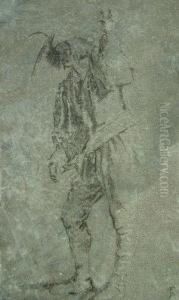 Study Of A Labourer/musician Carrying An Item On His Back