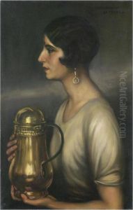 Joven De Perfil (young Woman In Profile) by Julio Romero De Torres