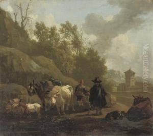 A Cowherd And Cattle In An Italianate Landscape