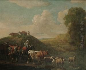 A Landscape With A Cattle Fording A Stream
