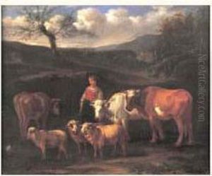Bergere Et Son Troupeau Dans Un Paysage