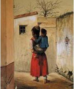 Jeune Femme Et Enfant Sur Son Dos. by Osmond Romieux