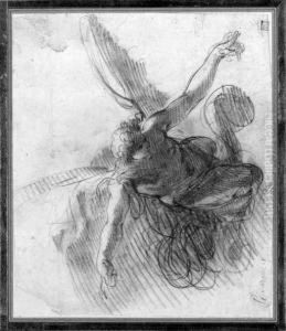 A Flying Angel, His Wings Spread, Looking Down by Cristoforo Pomarancio (Roncalli)