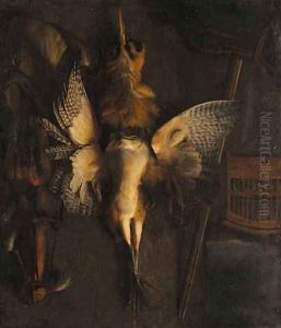 A hunting still life with a dead bittern and implements of the chase by Abraham Van Dyck