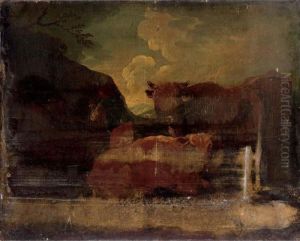 A Shepherd With His Herd In A Mountainous Landscape by Jakob Roos