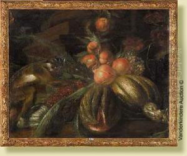 Nature Morte Aux Melons Animee Par Un Petit Singe - view 1