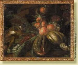 Nature Morte Aux Melons Animee Par Un Petit Singe by Jan I Roos