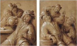 A Pair Of Tavern Interiors by Johann Melchior Roos