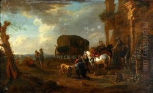 Pastoralt Ruinlandskap Med Rastande Sallskap by Johann Melchior Roos