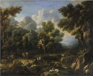 Paesaggio Laziale Con Mulino, Figure E Armenti