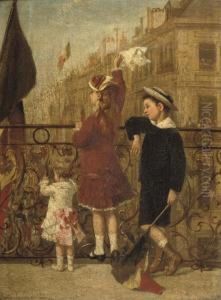 Waving To The Procession, Paris by Albert Roosenboon