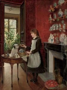 Young Girl With Her Dog by Albert Roosenboon