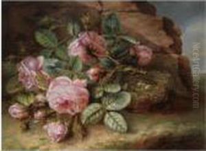 A Still Life With Roses Near A Bird's Nest by Margaretha Roosenboom