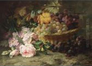 A Still Life With Roses And Grapes by Margaretha Roosenboom