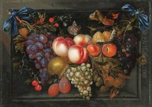 A Swag Of Grapes, Peaches,
Plums, Blackberries, Cherries, Figs,apricots, A Pear And A Poplar
Admiral - view 1
