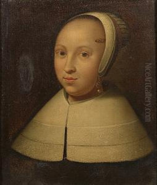 Portrait Of A Young Woman,
Bust-length, In A Black Dress With A White Lace Collar And Headdress - view 1