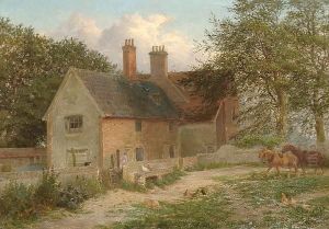 Farmyard Scene With Workhorses And Chickens by George Thomas Rope