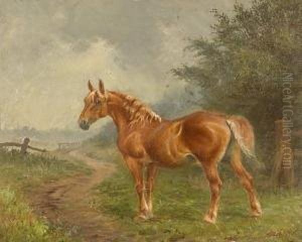 Chestnut Pony In A Landscape - view 1