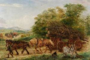 Two Horses Drawing A Timber Wagon