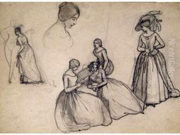Jeunes Filles Lisant Crayon Sur
Papier Etude Pour Le Tableau Du Musee De Grasse. 24.70 X 32.50 Cm - view 1