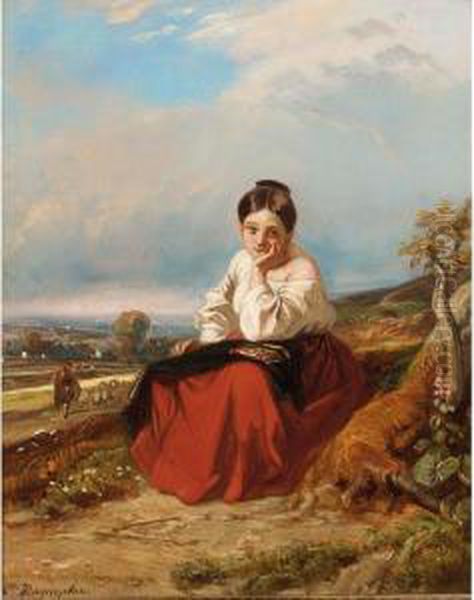 A Seated Young Girl In A Landscape - view 1
