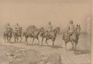 Russian cavalry on a dusty track by Nikolai Dmitrievich Dmitriev-Orenburgsky
