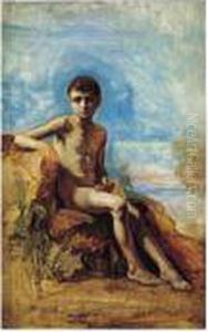 Jeune Homme Nu Au Bord De L'eau by Camille-Joseph-Etienne Roqueplan