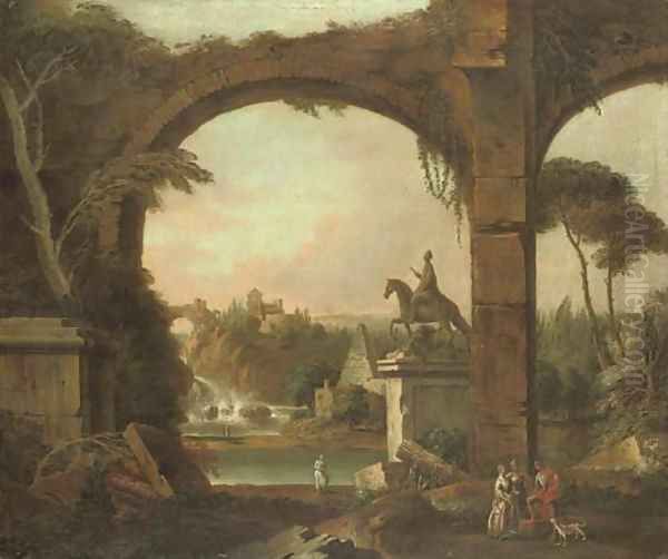 An architectural capriccio with Roman ruins and figures conversing in the foreground - view 1