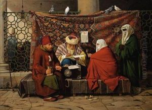 A Turkish Notary Drawing Up A
Marriage Contract In Front Of The Kilic Ali Pasha Mosque, Tophane,
Constantinople by Martinus Rorbye