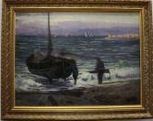 Pescadores En La Playa by Antoni Ros Gell