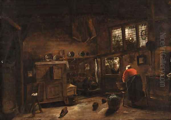 A cottage interior with a washerwoman - view 1