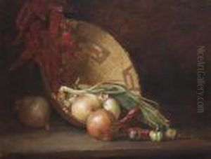 Still Life With Onions, Peppers And Basket by Guy Rose