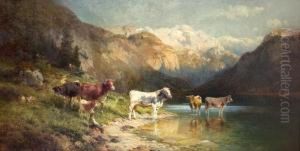 Berglandschaft Mit Viehherde by Karl Julius Rose