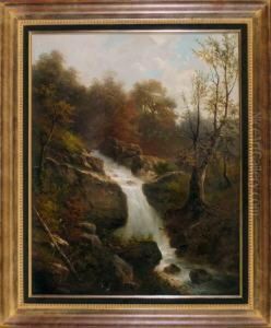 Wasserfall Im Herbstlichenlaubwald