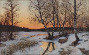 Vinterlandskap I Solnedgang by Edvard Rosenberg