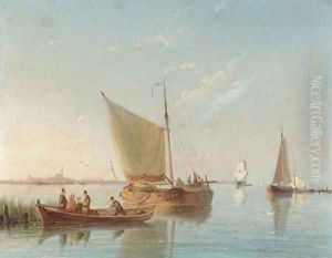 A family boat trip by Pieter Christiaan Cornelis Dommersen