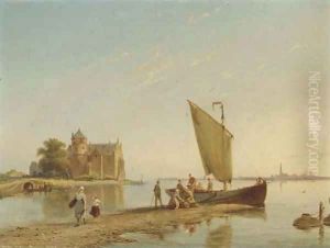 The castle of Oude Nye, Friesland by Pieter Christiaan Cornelis Dommersen