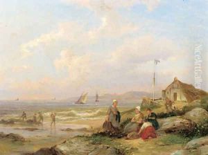 A coastal landscape with fisherwomen in the dunes