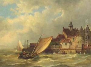 A sailing boat entering a Dutch harbour