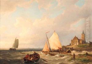 Fishermen off the coast by Pieter Christiaan Cornelis Dommersen