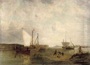 Fishing boats on the Zuider Zee, Holland by Pieter Christiaan Cornelis Dommersen