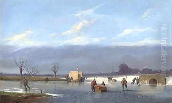 Skaters on a Dutch canal - view 1