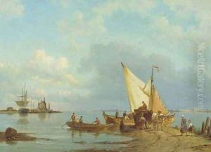 Unloading the cargo on the bank of an estuary